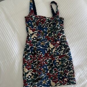 Maeve Floral Square-Neck Mini Dress in Red, Blue, Green, Black, Cream